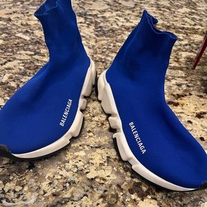 Blue balenciaga speed 2.0 knit sock shoe